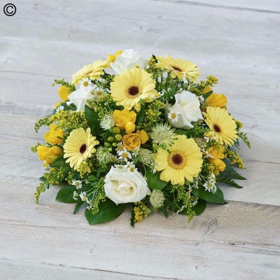 Funeral posy yellow and white